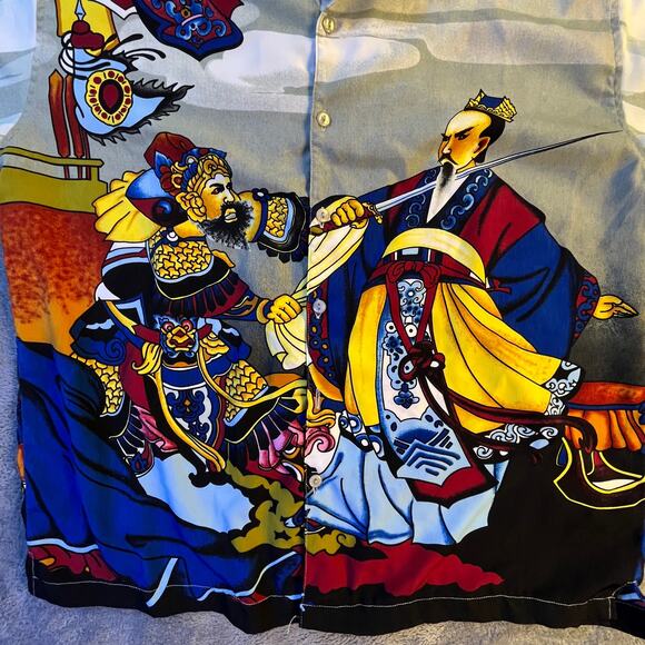 Wingo Samurai Art Print Shirt Mens XL Camp Collar Vintage - Picture 9 of 9